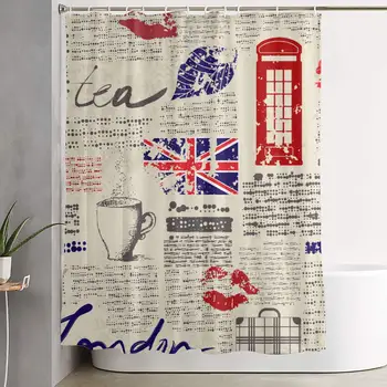 

Shower Curtain with Reinforced Grommets & 12 Plastic Hooks - Waterproof Durable Polyester Bath Curtains British Newspaper for
