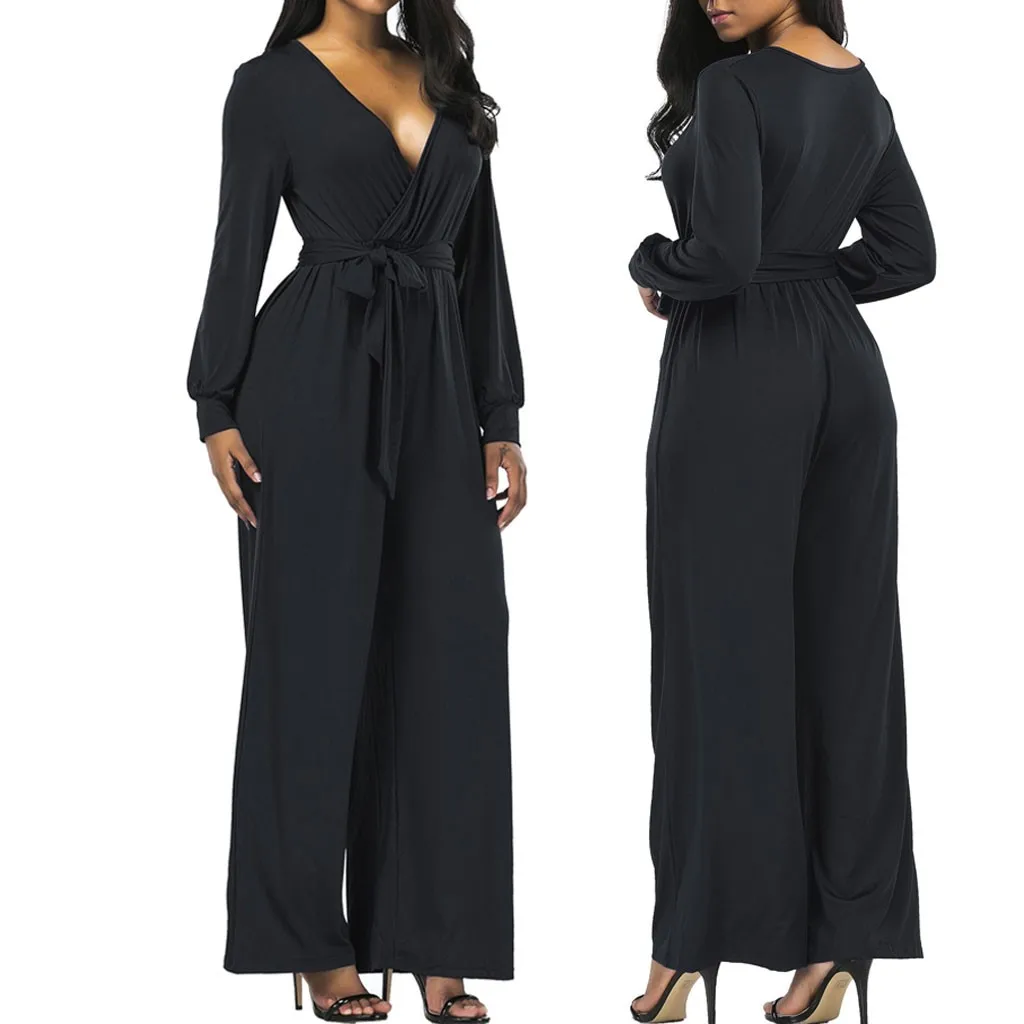 jumpsuit women Deep V Tunic Wide-legged jumpsuit rompers Straight Type Loose Stretch Jumpsuits rompers women winter#XB20