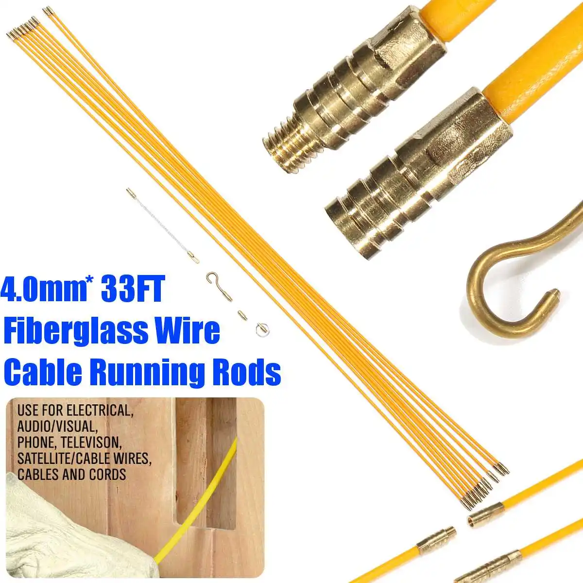 

10pcs/set 100cm Diameter 4mm Fiberglass Running Electrical Wire Cable Pulling Electrical Extension Cord for Wire With Hooks
