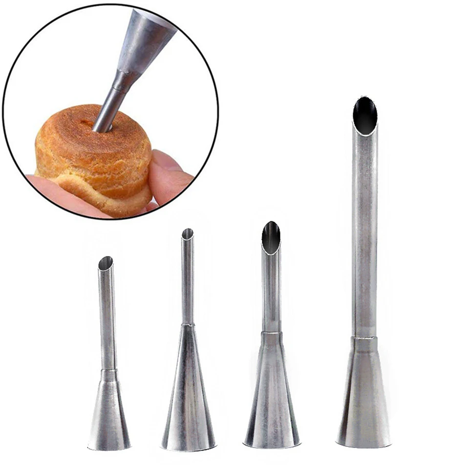 4 Pcs Stainless Steel Pointed Eclair Puff Nozzle Cupcake Filling Tubes Cake Cream Confectionery Icing Piping Tip Kit Sets | Дом и сад