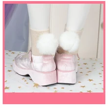 Японский сезон осень-зима; теплые мохнатый Кролик; меховые носки с помпонами; женские носки ярких цветов в стиле Лолиты