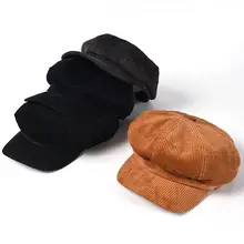 Ретро Осень Зима Весна вельветовый берет Женская одноцветная восьмиугольная газетная Кепка винтажная художница женский берет