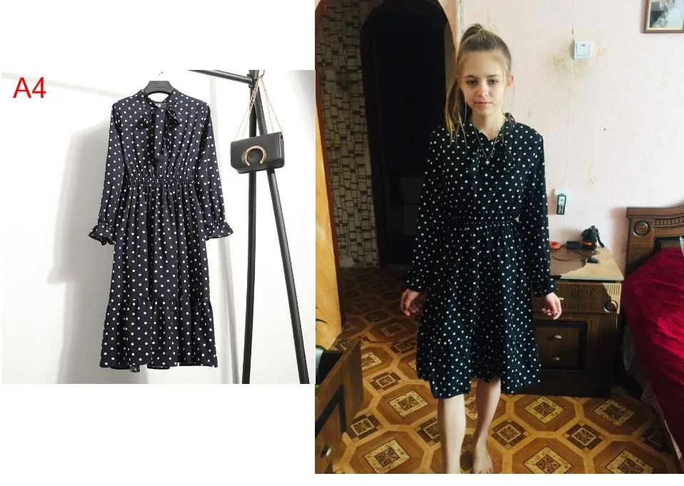 2021 Women Casual Autumn Dress Korean Style Vintage Floral Printed Chiffon Shirt Dress Long Sleeve Bow Midi Summer Dress Vestido