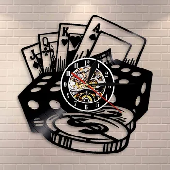 

Poker Dice Wall Art Poker Chip Set Wall Clock Poker Room Wall Decor Clock Vinyl Record Wall Clock Poker Player Gambler Gift