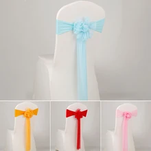 Party Wedding Chair Decoration Hotel Supplies Chair Sash Bow Elastic Chair Ribbon Back Tie Bands for Ceremony Banquet
