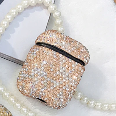 Rose Gold Шикарная сумка со стразами для Apple Airpods1 2 Bluetooth беспроводные наушники девчачье блестящее Алмазное покрытие для AirPods1 2 зарядная Коробка Чехол - Цвет: Rose Gold