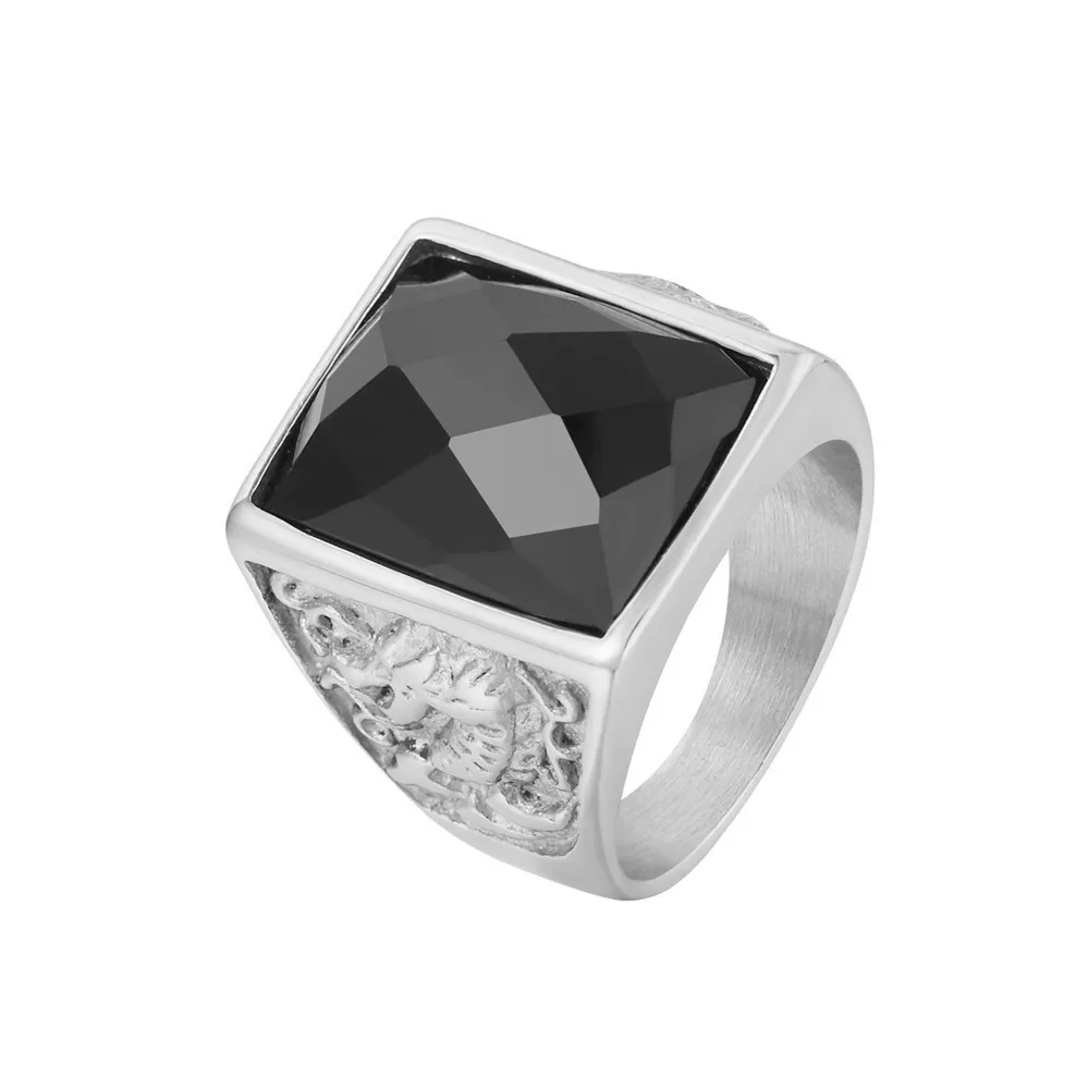 

Men Hip Hop Ring Stainless Steel Black Red Black Orange Onyx Stone Ring Rock Fashion Male Punk Square Shape Color Zircon Jewelry