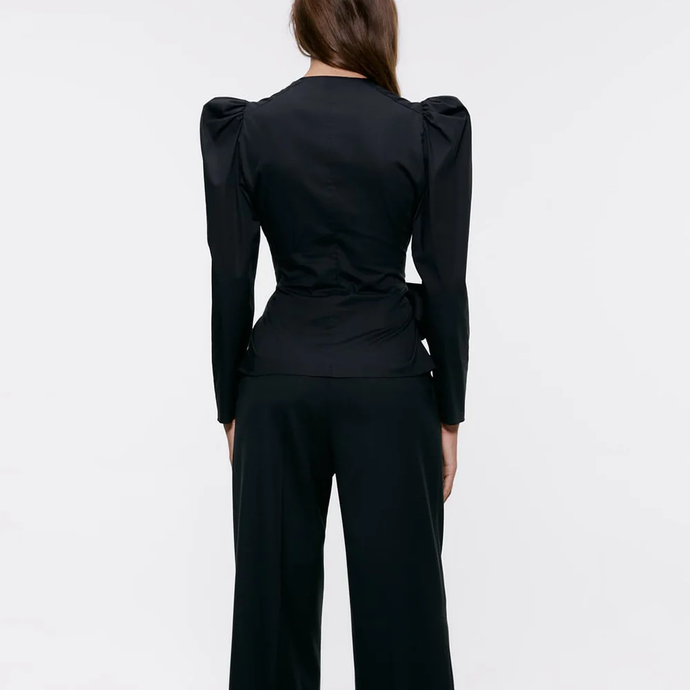 ZA Элегантная черная тонкая рубашка с бантом для женщин, новинка, офисные женские уличные модные простые рубашки с v-образным вырезом Вечерние, подарок высокого качества
