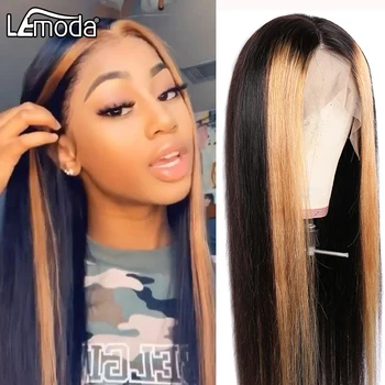 

Lemoda Ombre Straight Lace Front Wig 13x4 Highlight Human Hair Wig Remy Hair Wigs For Black Women Long Wig 150% Density