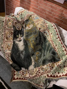 

Cat Carton Throw Blanket Amercian Style Home Sofa Decorative Tapestry Outdoor Park Carpet