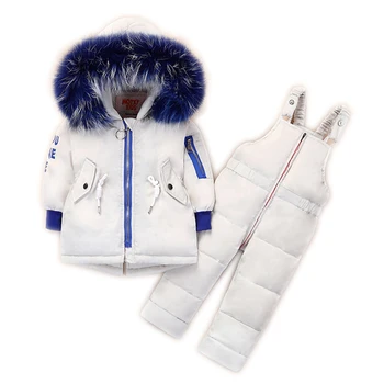

-30 degrees Russian winter children's down jacket suit Baby white duck down jacket Girls red windproof thick coat + down pants