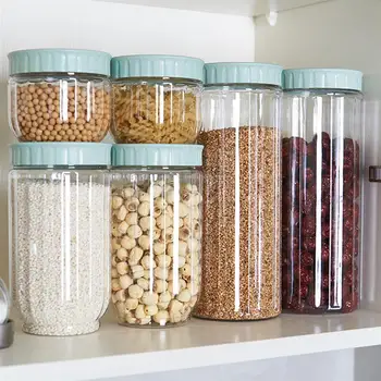 

3pcs Three Colors 500ml 1000ml Kitchen Storage Box Sealing Plastic Food Storage Container Cereal Pot Container Household