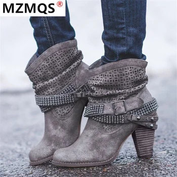 

2020 Fashion Women Boots Winter Women's Ankle Boots Women Snow Boots Women Short Boots PU Leather Ankle Boots Women Rivet Shoes