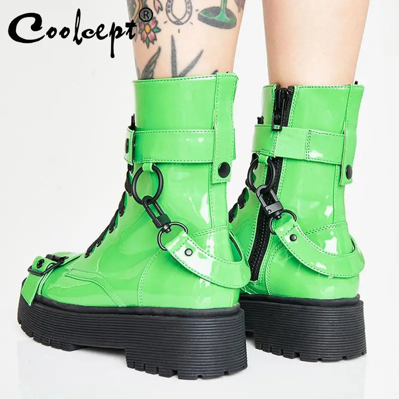 

Coolcept Ankle Boots Women Buckle Strap Casual Thick Bottom Shoes Women Winter Warm Zipper Platform Fashion Boots Size 35-41