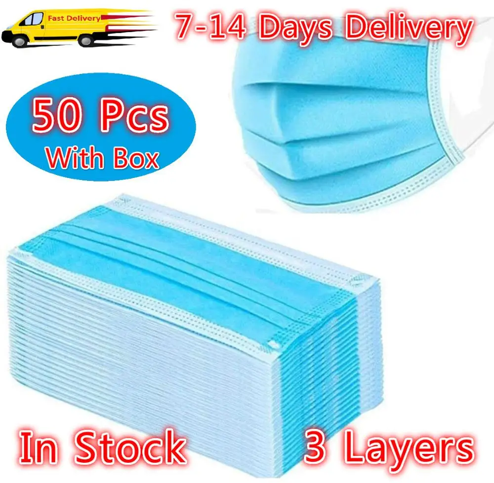 

50 Pcs Anti-Pollution 3 Layers Dust Protection Respirator Disposable Ear Loop Face Mask Bacterial Filtration Face Masks