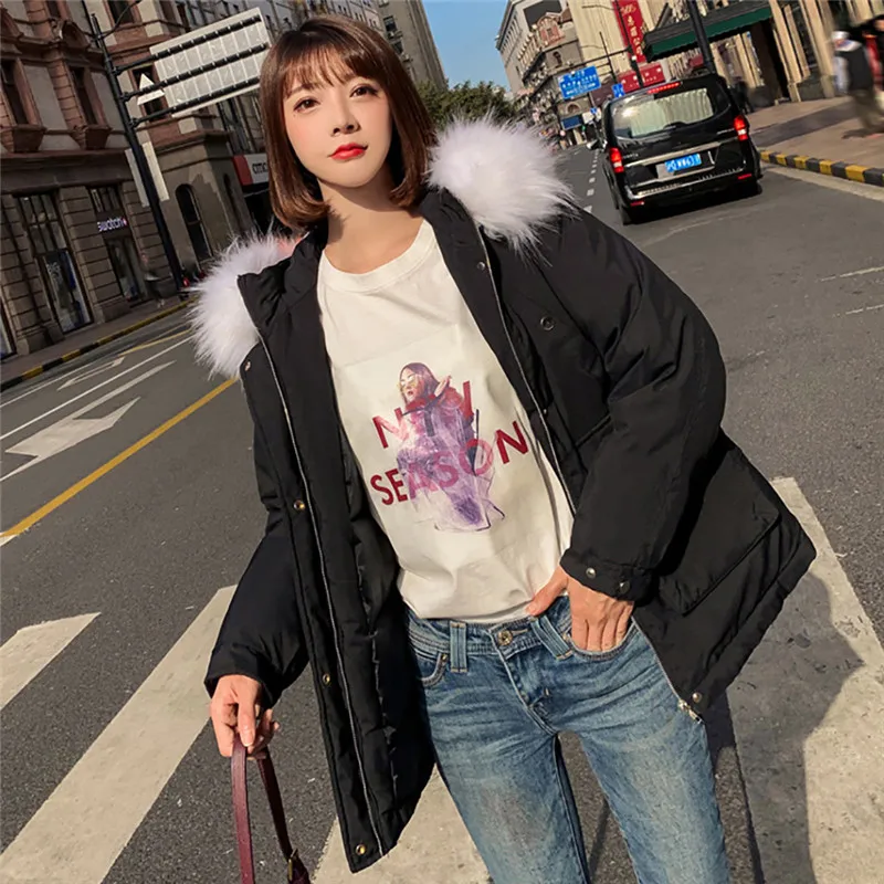 Женское хлопковое пальто-парка с капюшоном и меховым воротником Повседневная