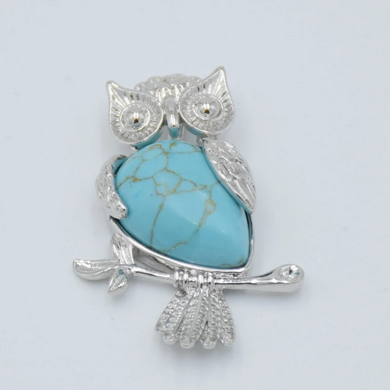 Turquoise Серебряный цвет животное сова кулон в форме капли воды в форме натурального камня кристалл Quartzs кулон для ожерелья для женщин мужчин талисманы ювелирные изделия - Окраска металла: Turquoise