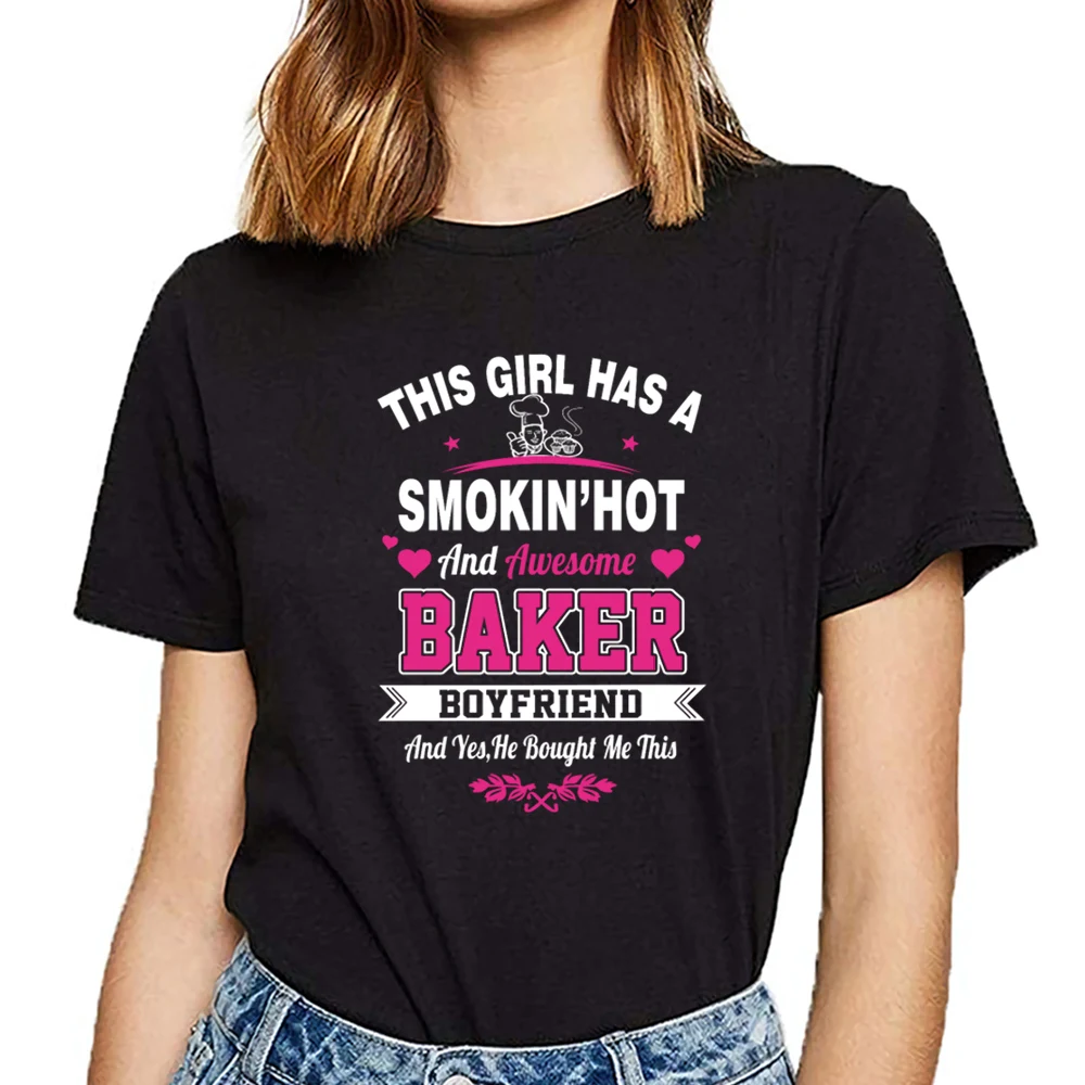 Топы футболки для женщин baker this girl has a boyfriend повседневные Черные короткие женские