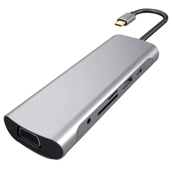 

10-in-1 Type C to HDMI VGA USB Hub Adapter Converter TF Card Reader for Laptop PC Computer KQS8