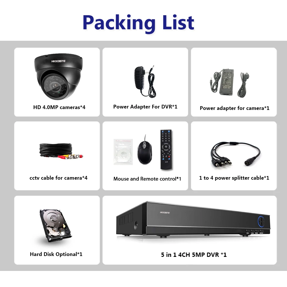 HKIXDISTE 4CH CCTV система 5MP DVR NVR 2560*1440 4MP HD-AHD камера безопасности 40 м ночного видения видео камеры наблюдения/Открытый комплект