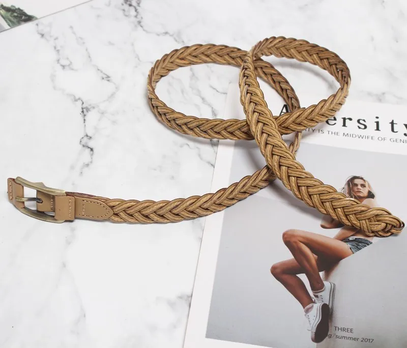 khaki SeeBeautiful Новая мода осень простая металлическая Пряжка длинное плетение из искусственной кожи Талия уплотнение пояс ремни для женщин N931 - Цвет: khaki
