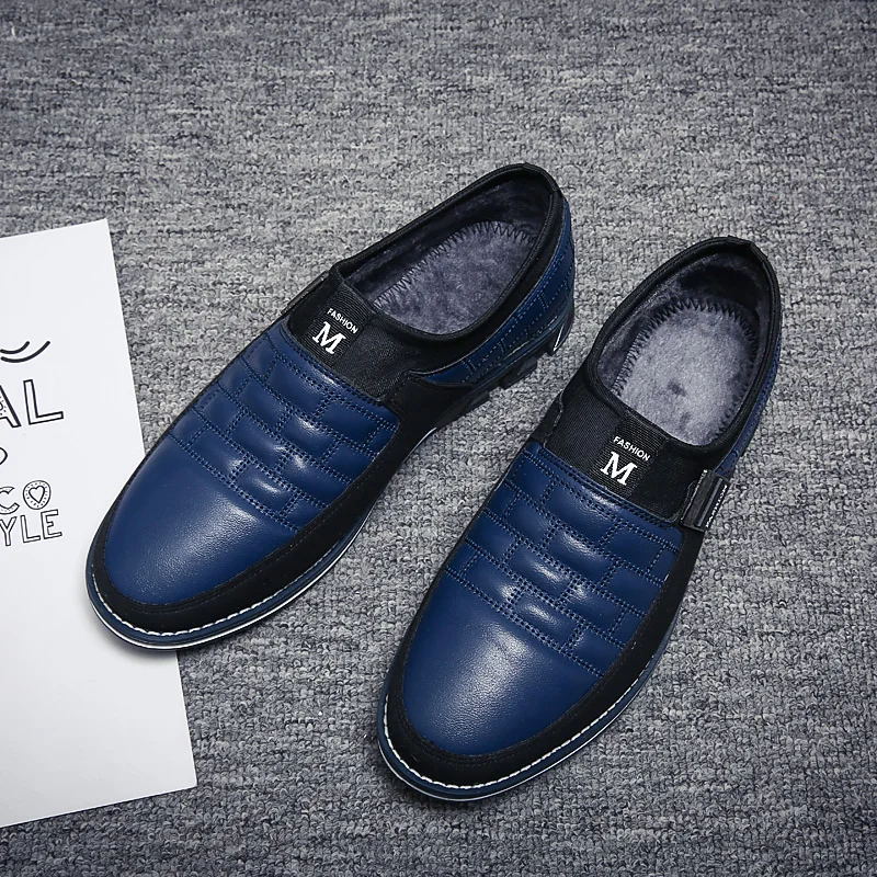 Новые мужские туфли-оксфорды из натуральной кожи, большие размеры 39-48 модные повседневные деловые Свадебные модельные туфли без шнуровки Мужская Прямая поставка - Цвет: Fur Blue