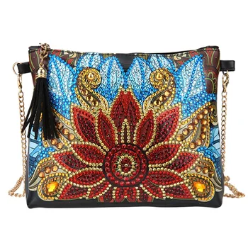 

Small Wallet for Women DIY Peafowl Special Shaped Diamond Painting Leather Chain Crossbody Bags black