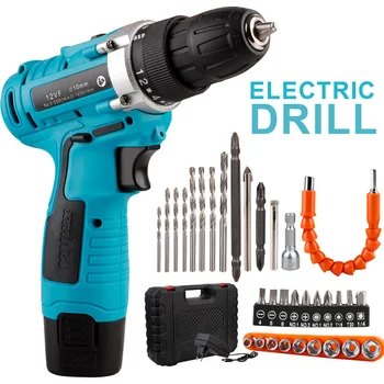 

12V Electric Drill EU Plug With Rechargeable Lithium Battery Two-speed Power Electric Screwdriver Cordless Tool for Hole Punch