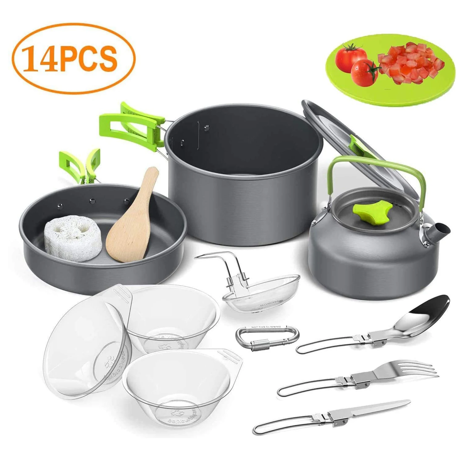 Outdoor Camping Hiking Cookware Backpacking Cooking Picnic Bowl Pot Set Stainless Steel Cook Set Camping Equipment