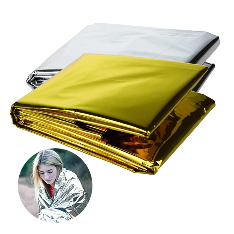 Emergency Blanket 210x160Cm Camping Foil Thermal Rescue Mat Military Outdoor Survive First Aid Windproof Waterproof Blanket
