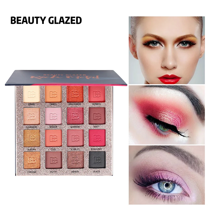

BEAUTY GLAZED 16 Colors Shimmer Glitter Matte Eyeshadow Pallete Charming Pigments Easy to Wear Eye Shadow Palette Eye Cosmetics
