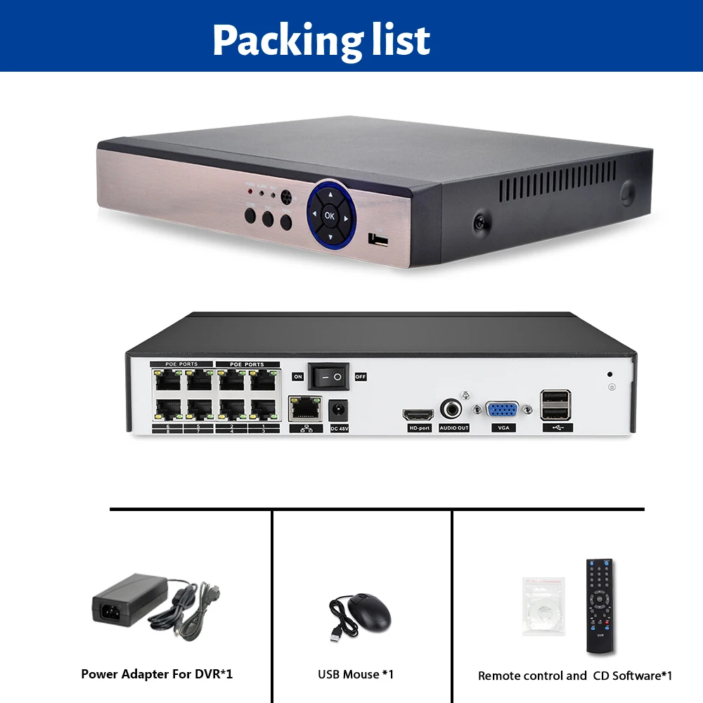 AI Распознавание лиц 48V POE NVR 8CH 5MP/4MP видео-регистратор видеонаблюдения для POE IP камеры