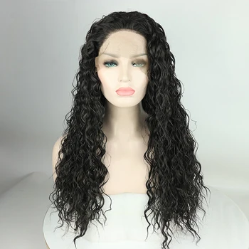 

Paff Long Black Kinky Curly Synthetic Lace Front Wig for Women Pre Plucked Hair with Natural Hair and Baby Hair