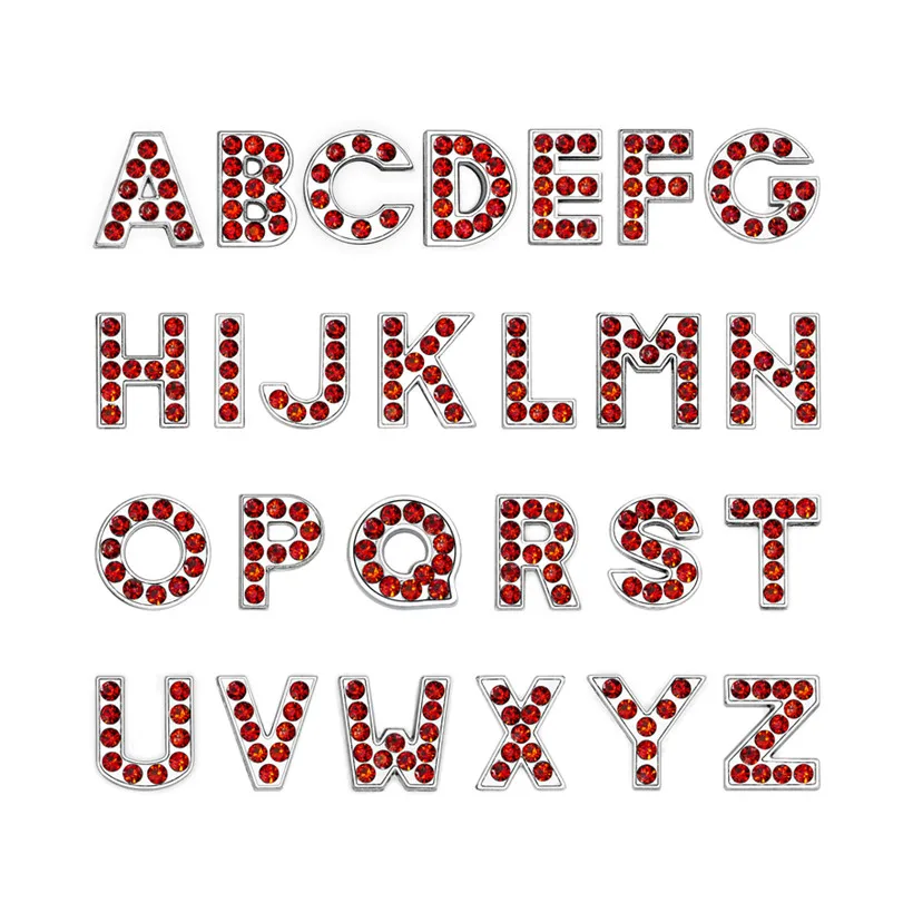 

10pcs 8mm A-Z red rhinestone Slide letters slide charms DIY letters DIY Charm fit pet collar
