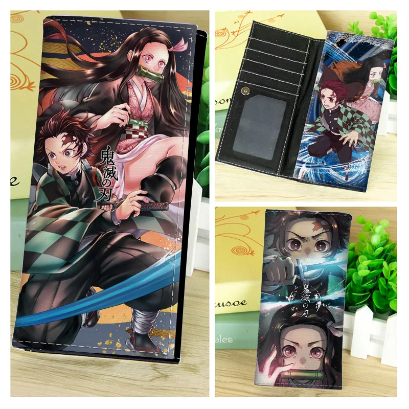 Женский длинный короткий кошелек Kimetsu no Yaiba с изображением демона, держатель для карт, кошелек с отделением для монет, мультипликационный кошелек Kamado Tanjirou на молнии