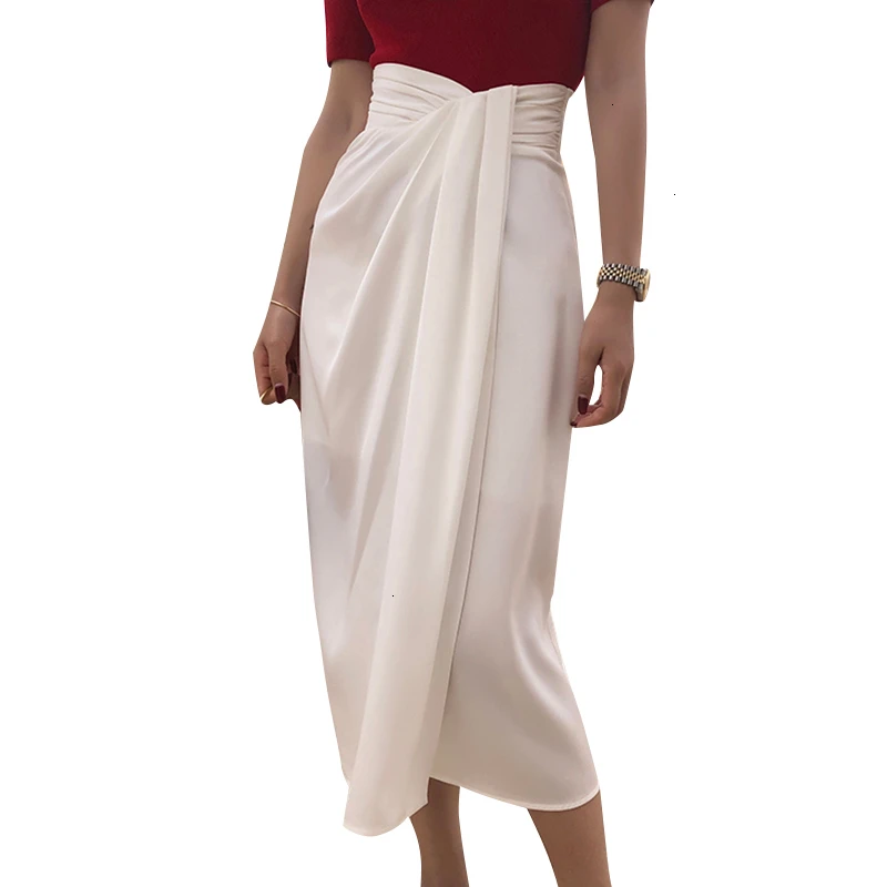 TWOTWINSTYLE Vintage Asymmetrical Side Split Skirts For Female High Waist Irregular Ruched Skirt Women Fashion Clothes Tide