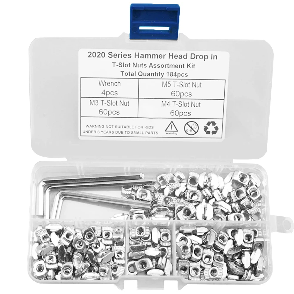 

184PCS M3 M4 M5 T Nut Fasteners Drop In T-nut Set for 2020 Series Aluminum Profile