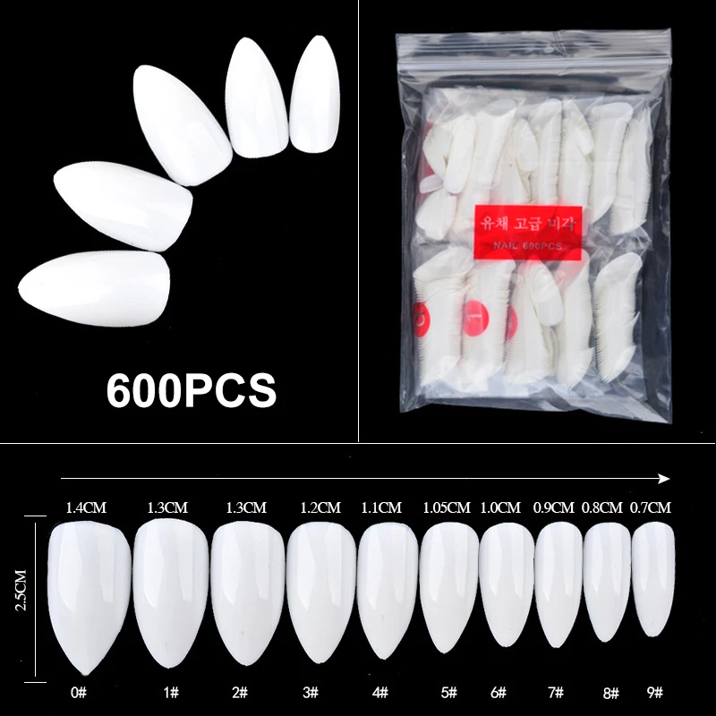 600x остроконечные накладные ногти для дизайна ногтей белые прозрачные натуральные УФ Гелевые новейшие искусственные ногти