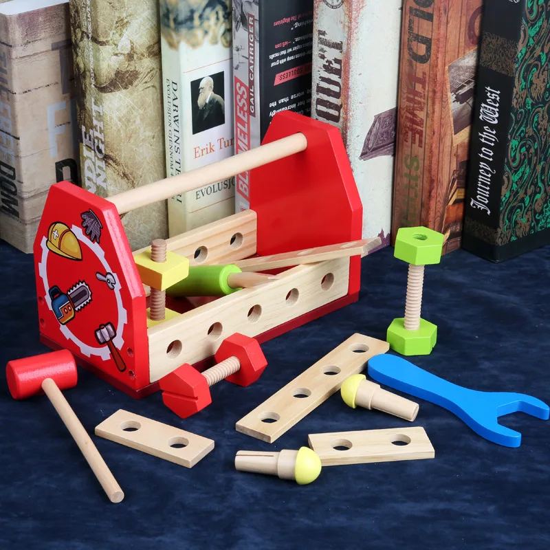 

Wooden Removable Nut Children'S Educational Cartoon DIY Toolbox Tool Table Toy Toolbar