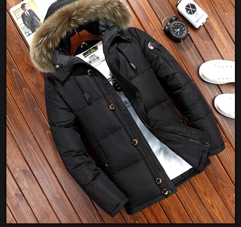 Брендовая зимняя куртка для мужчин, белый утиный пух, парка, куртка, Мужская Толстая теплая зимняя парка, куртка, пальто, ветровка с капюшоном, теплые парки