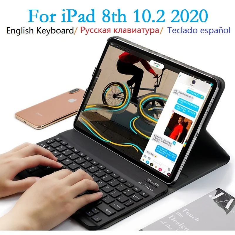 Capa Teclado para Ipad 10.2 2023 2023 Capa com Teclado Russo Espanhol A2270 A2197 A2602 para Ipad 10.2 Capa
