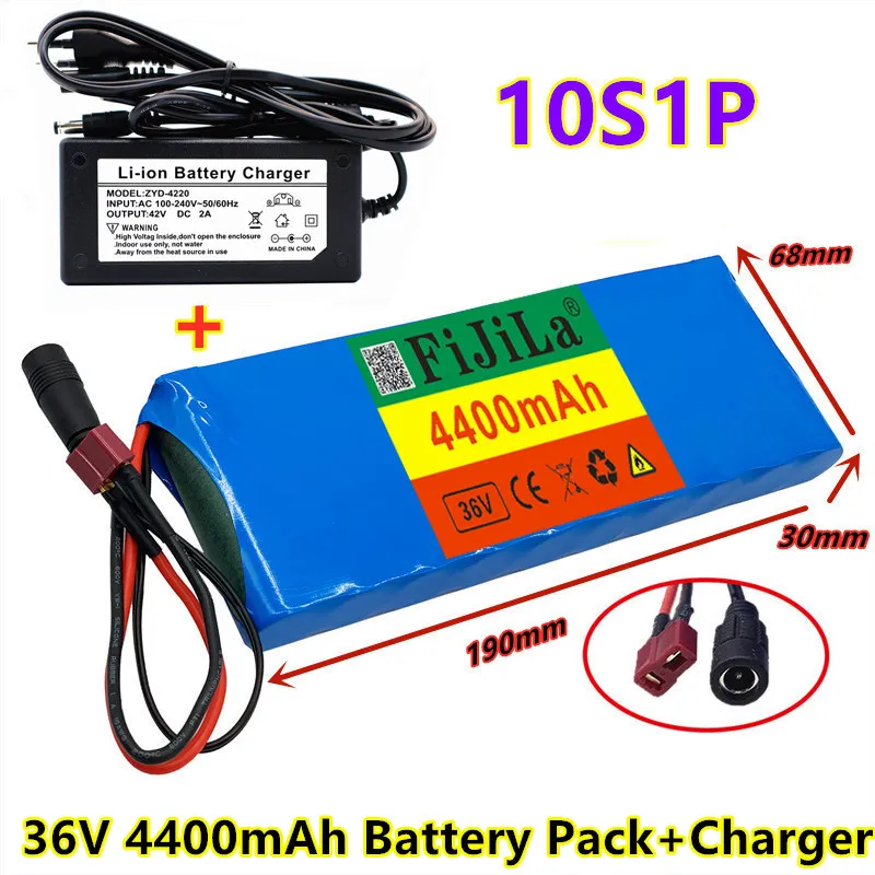 

2022 New 10S1P 36V 4400mAh 18650 lithium ion battery pack ebike electric car bicycle scooter belt 20A BMS 500W+42V 2A Charger