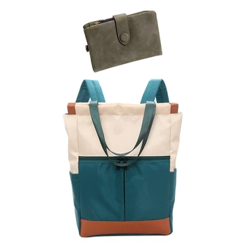 

2 Pcs Bag: 1 Pcs Trifold Small Female Purse Armygreen & 1 Pcs Shoulder Backpack Green