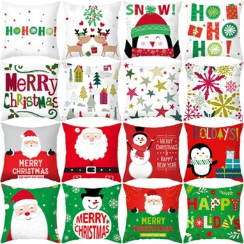 

Green Christmas Pillow Cover Xmas Letter Cushion Case Santa Claus Elk Sofa Cushion Cover Noel Pillow Case Decor For Home