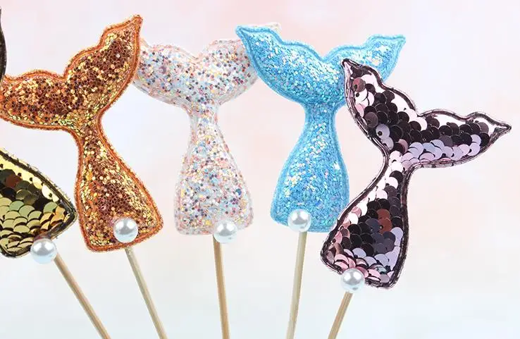 Marine Theme Cake Decoration Shiny Sequin Pearl Mermaid Tail Cake Cupcake Toppers Cookie Jelly Sugar Crafts Party DIY Decor