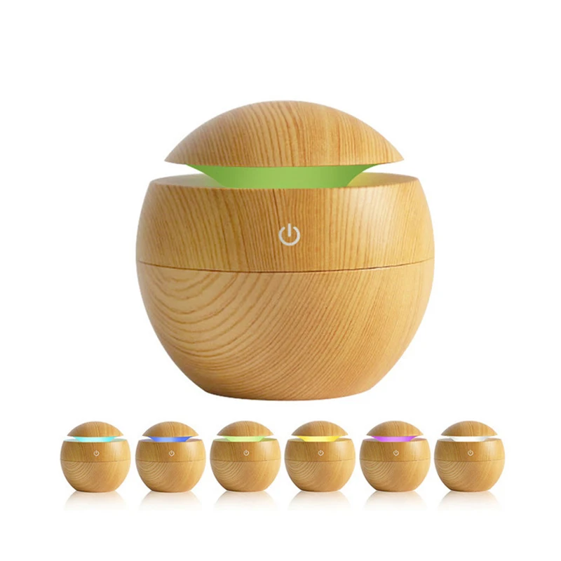 

New Style USB Wood Grain Humidifier Wood Grain round Spherical Humidifier Night Light Mute Spray Humidifier