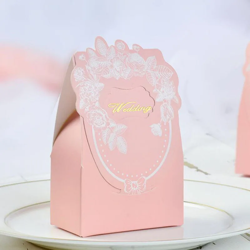 pink see chart Бумажная Подарочная коробка для свадебной вечеринки, упаковка для сувениры для гостей, коробка для конфет, boite dragees de mariage scatole bombonie - Цвет: pink see chart