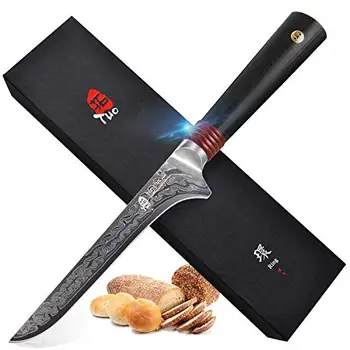 

TUO Cutlery Boning Fillet Knife, Japanese AUS-10 HC Rose Damascus Steel Kitchen Knife - Non-slip Ergonomic G10 Handle - 6"