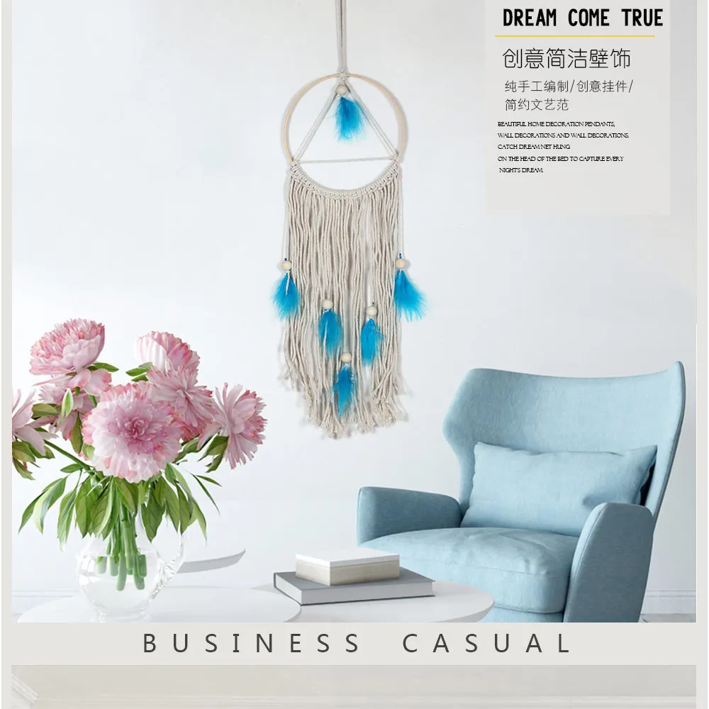 New Style Simple Home Small Decoration Wall Decoration Pendant Bohemian Weaving Tapestry Circle Feather Decoration MS7287
