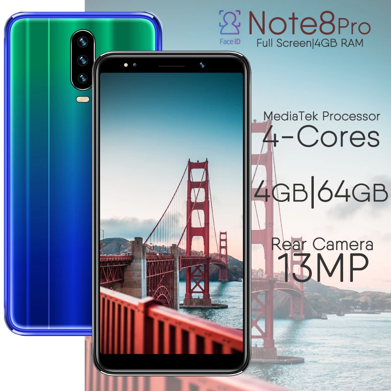 Оригинальные смартфоны Note 8 PRO 4G RAM 64G ROM Android 13MP Распознавание лиц разблокированные